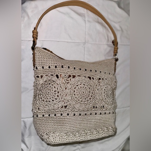 The Sak Sequoia Crochet Cream Rose Gold Hobo Elegant Shoulder Bag Bohemian Boho - Picture 8 of 16